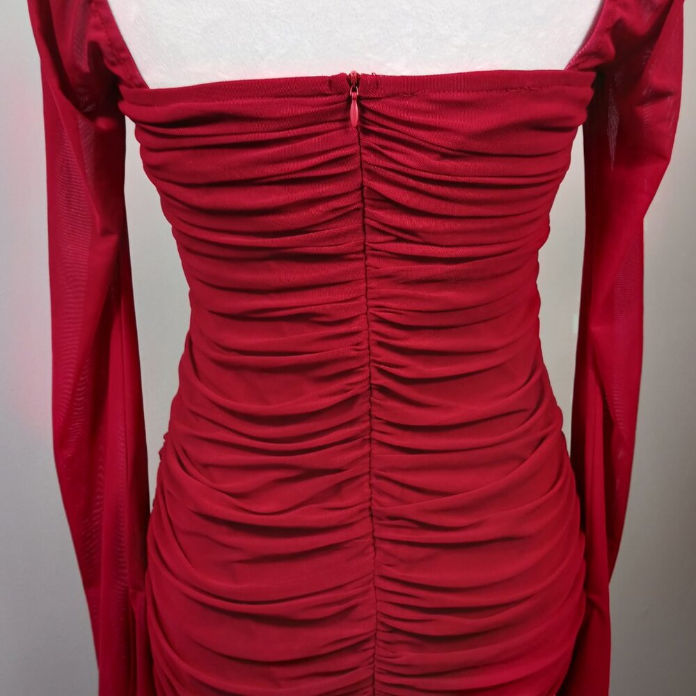 Hello Molly, Ruched, Dark Red, Long Sleeve, Special Occasion Dress, Size 8. - Picture 6 of 14